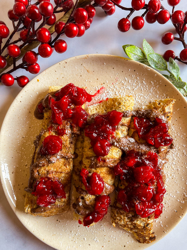 Cocoa Hazelnut Crêpes with Maple Cranberry Sauce